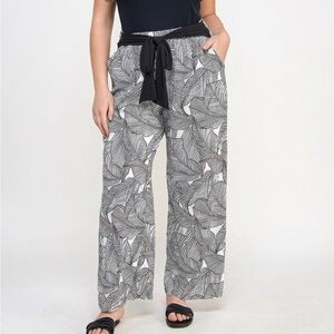 Plisse Palm Print Pants